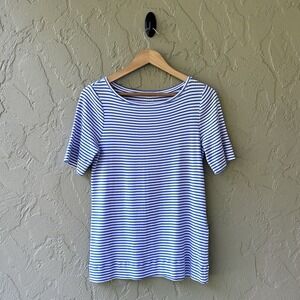 Chico's Women 0 Blue White Multi Small 100% Pima Cotton Ultimate Tee Shirt NWOT